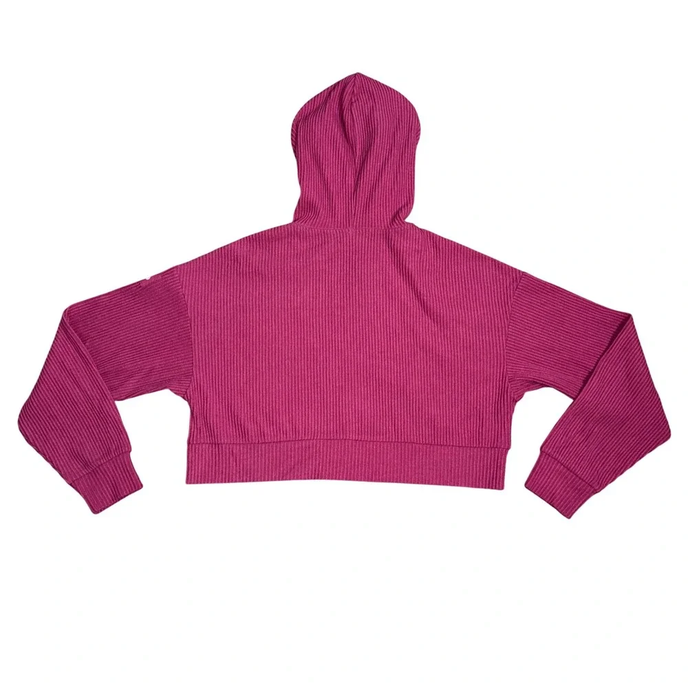 Alo Yoga Muse Ribbed Cropped Hoodie Women S Pink Magenta Excellent Ribbed Knit